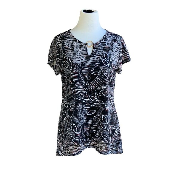 NEW DIRECTIONS 2 PIECE TOP M BLACK MULTI COLORS ABSTRACT POLY BLEND OFFICE WEAR - Picture 4 of 13